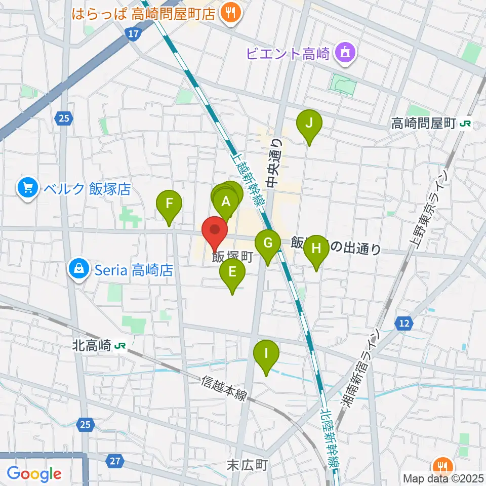 ヤマハミュージックスクエア 高崎周辺のカフェ一覧地図