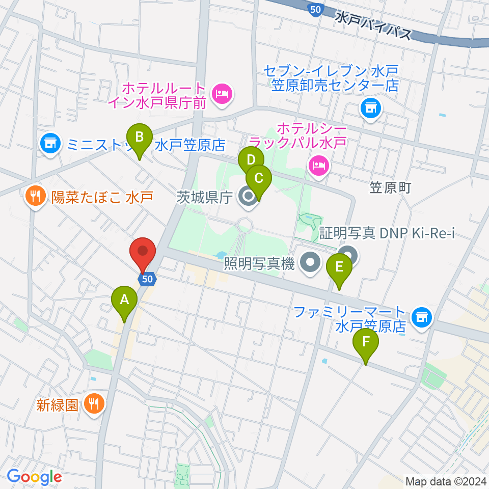 ヤマハミュージック 水戸店周辺のカフェ一覧地図