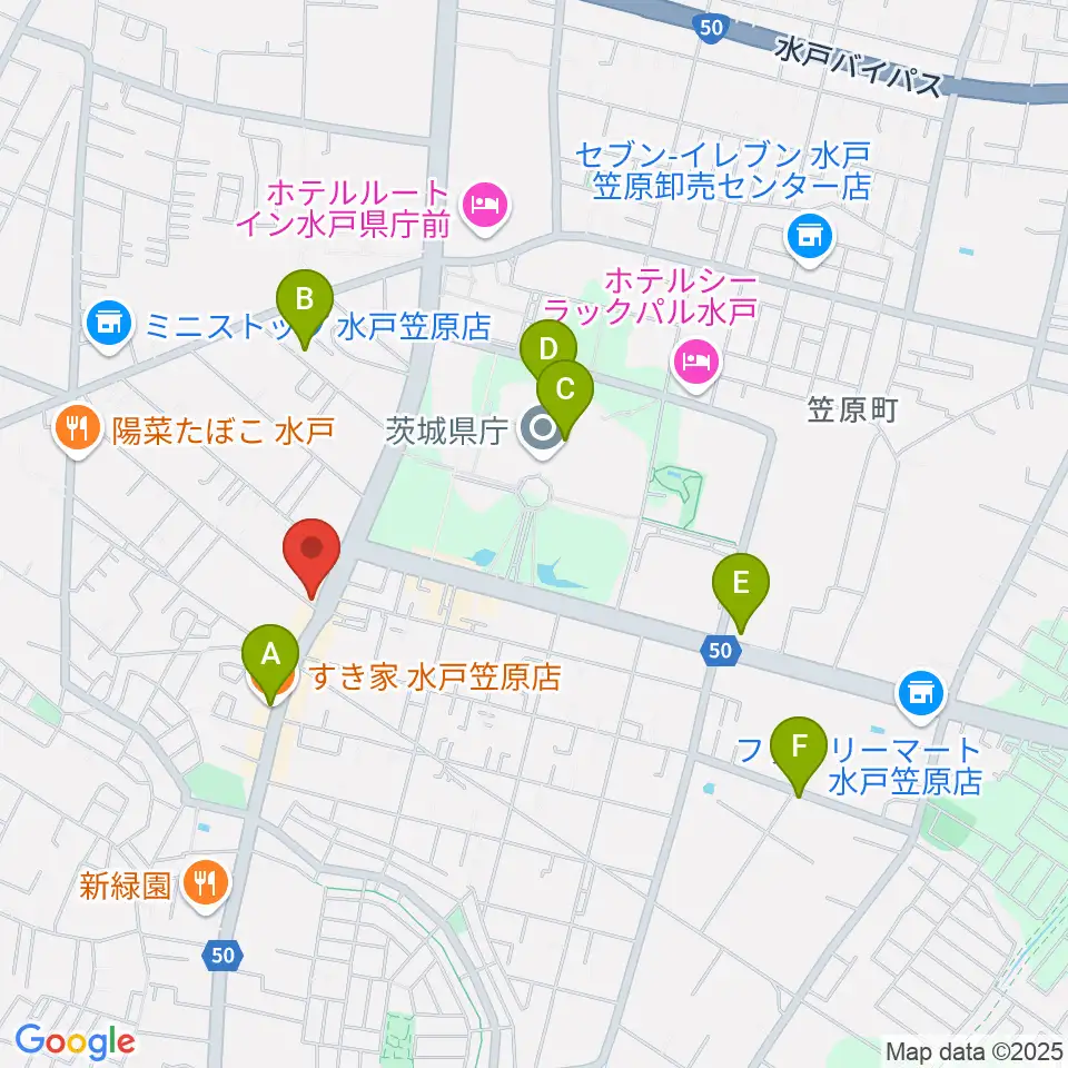 ヤマハミュージック 水戸店周辺のカフェ一覧地図
