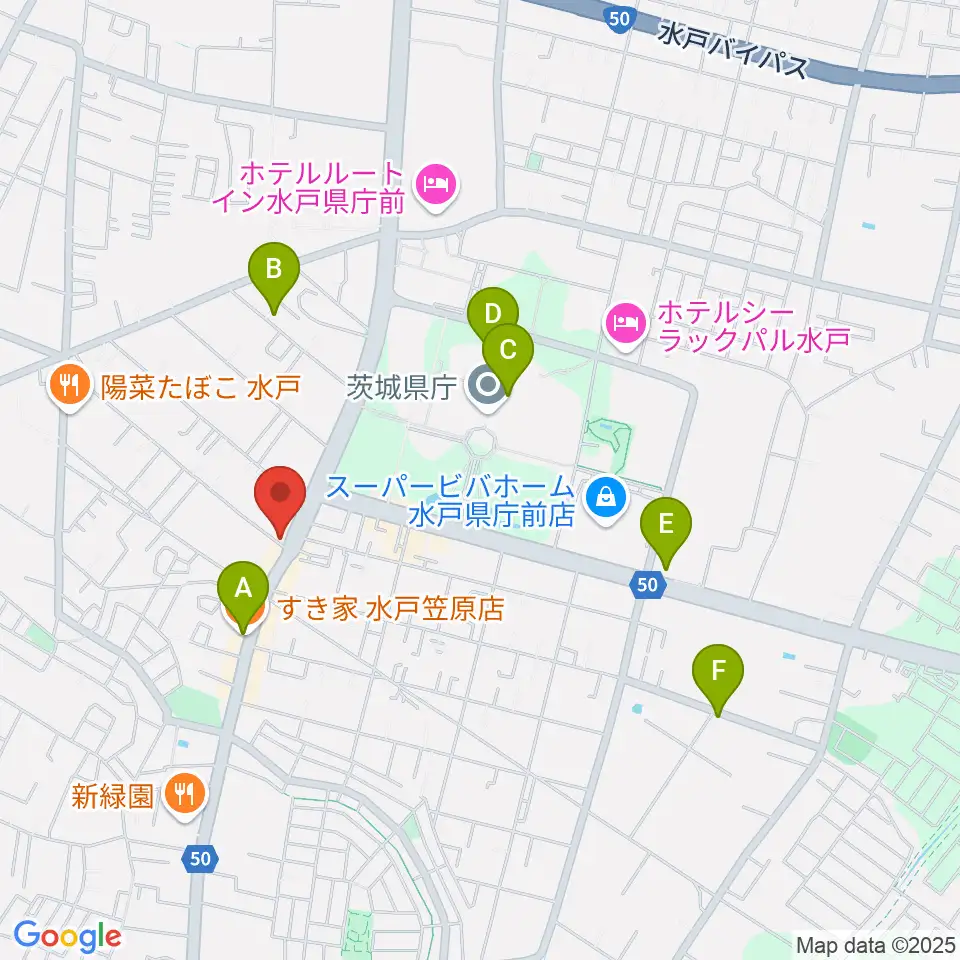 ヤマハミュージック 水戸店周辺のカフェ一覧地図