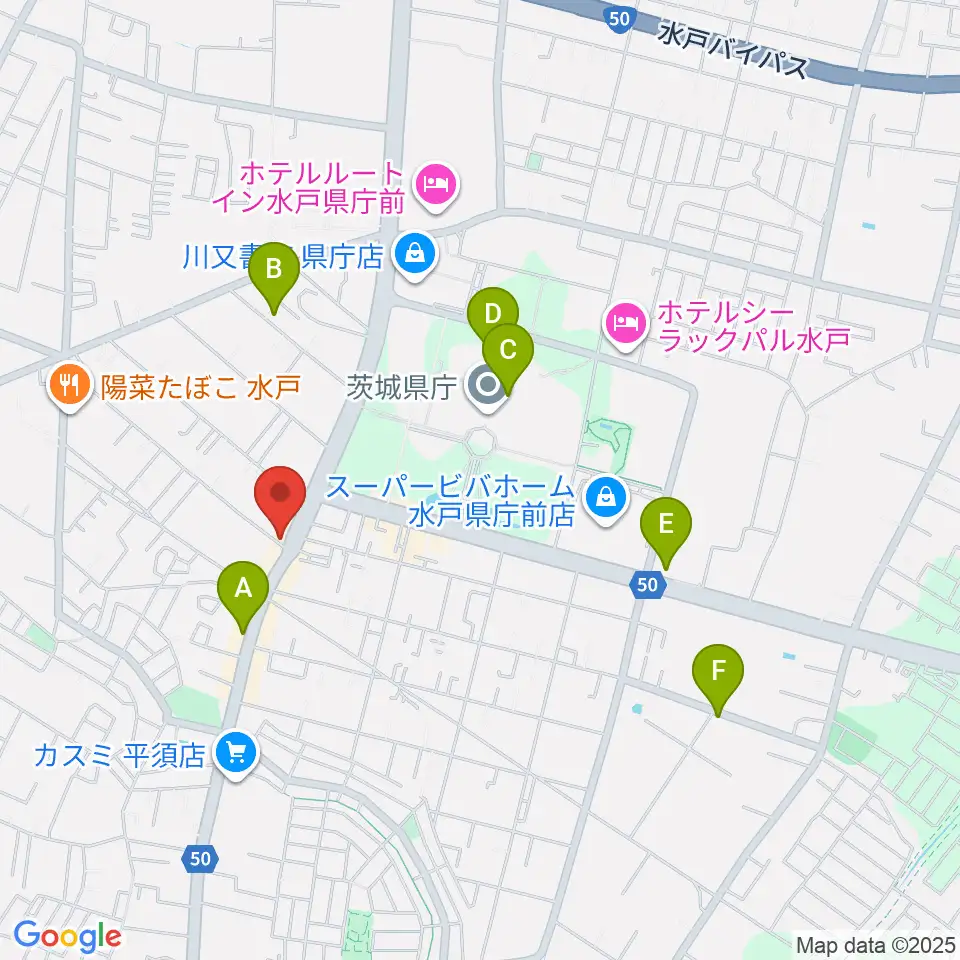 ヤマハミュージック 水戸店周辺のカフェ一覧地図