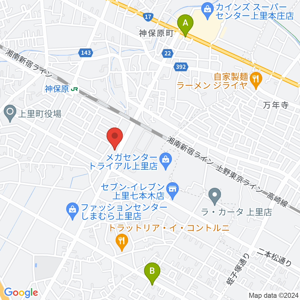 本庄かみさと総合センター ヤマハミュージック周辺のカフェ一覧地図