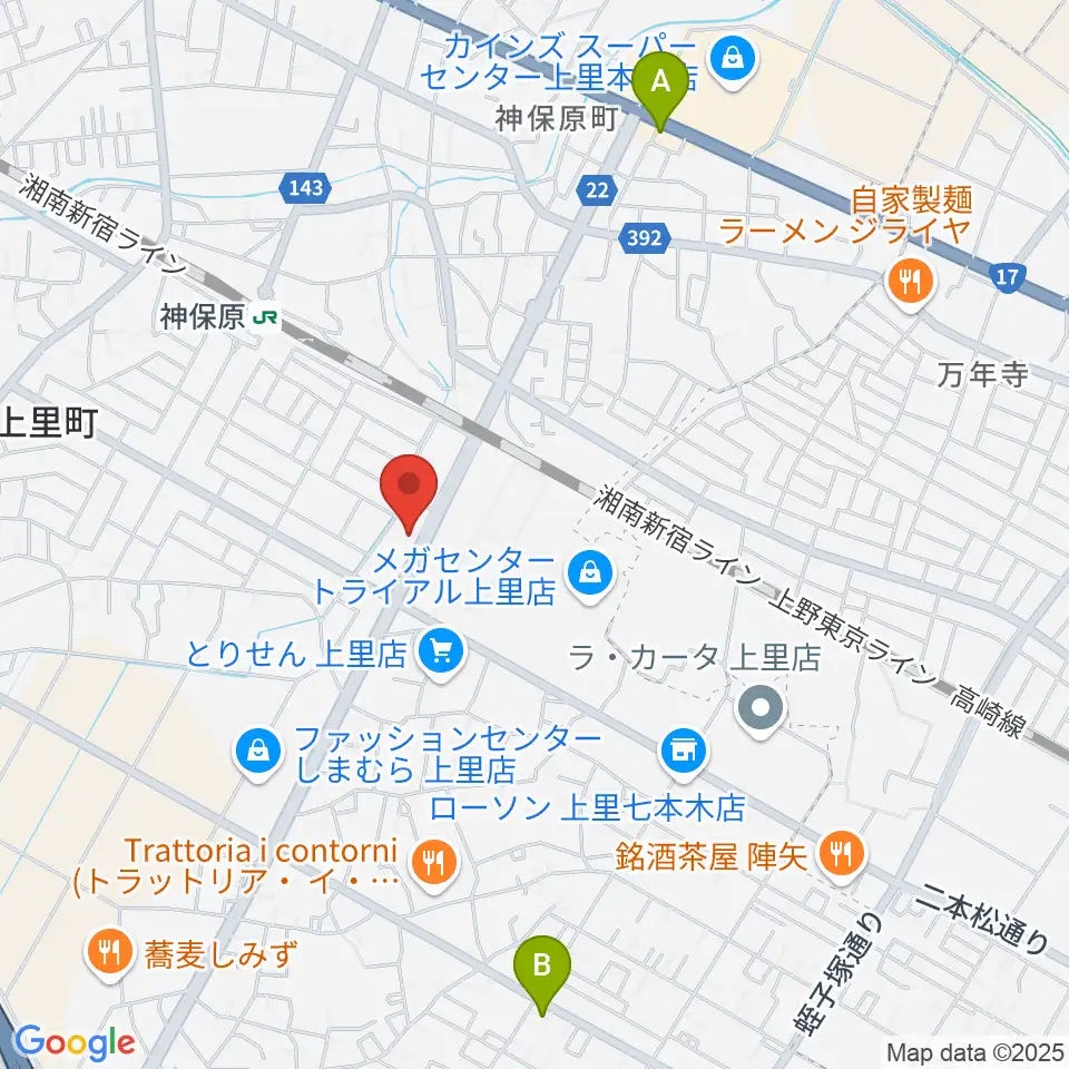 本庄かみさと総合センター ヤマハミュージック周辺のカフェ一覧地図