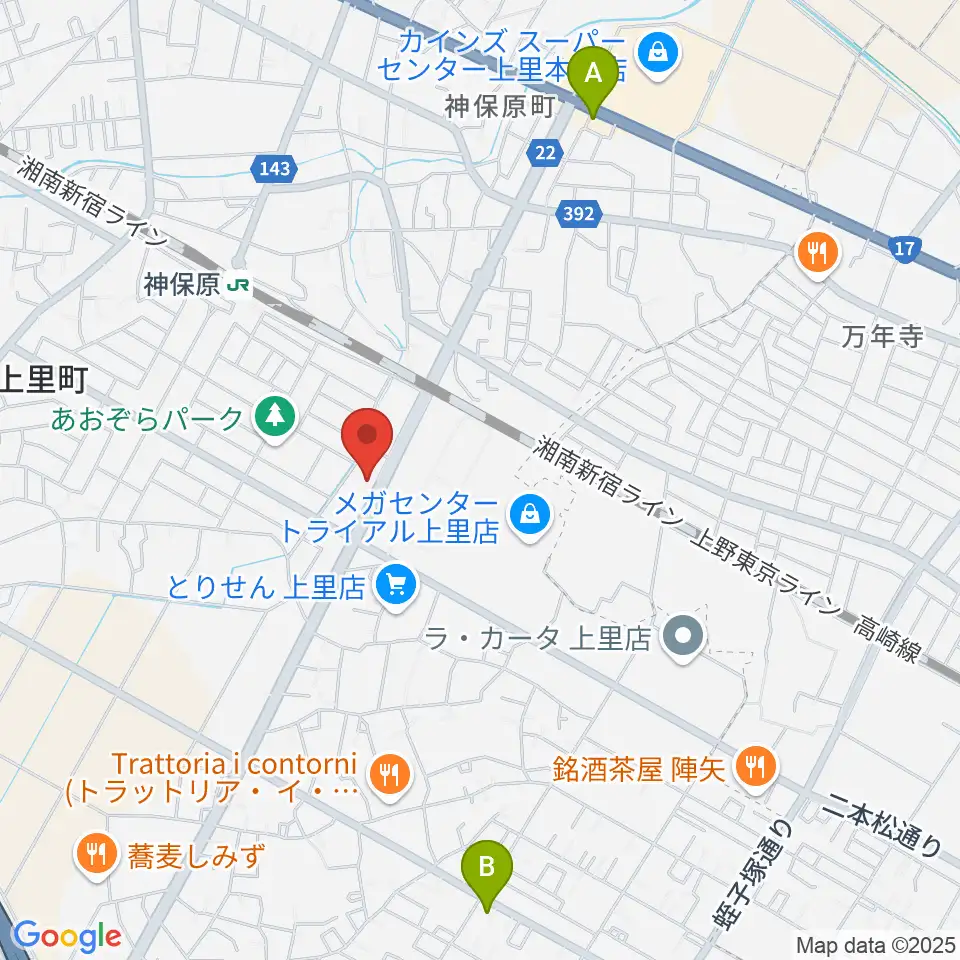 本庄かみさと総合センター ヤマハミュージック周辺のカフェ一覧地図