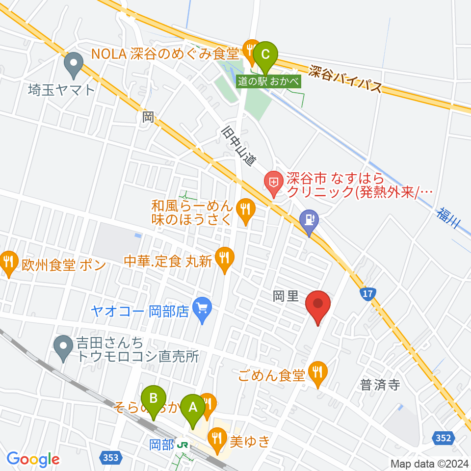 深谷みらい総合センター ヤマハミュージック周辺のカフェ一覧地図