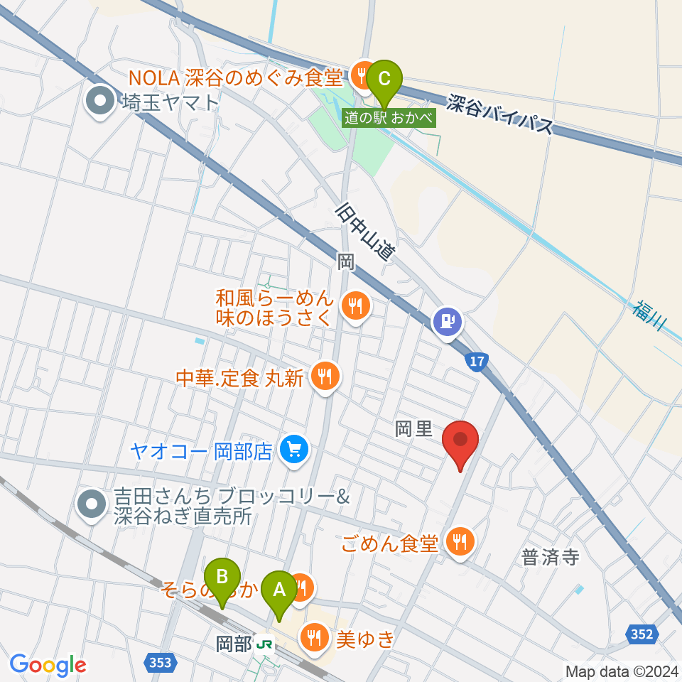 深谷みらい総合センター ヤマハミュージック周辺のカフェ一覧地図