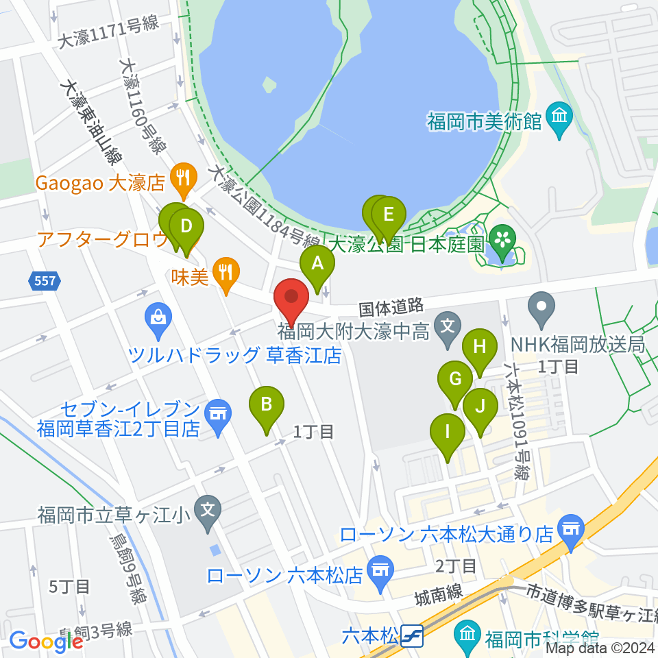 アルト・クレフ大濠周辺のカフェ一覧地図