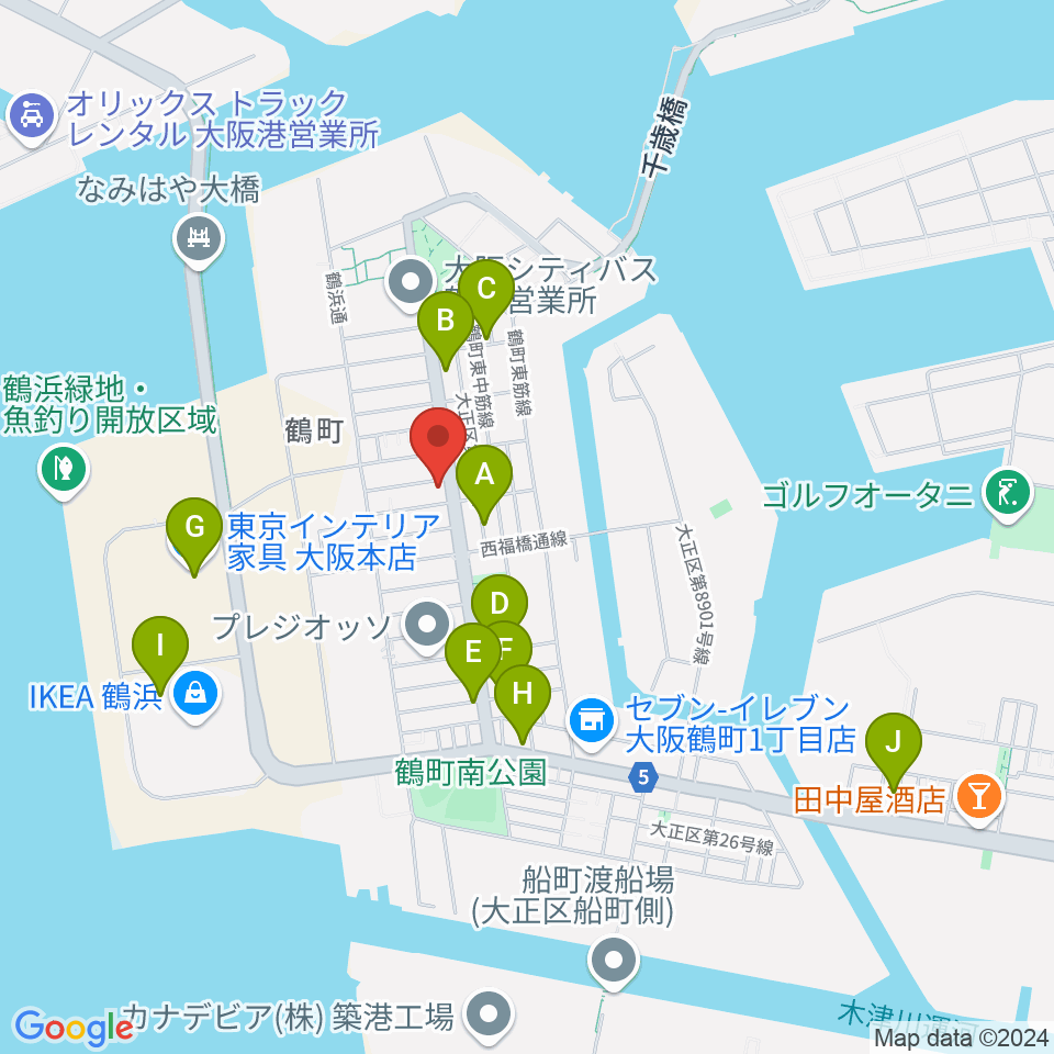 西部ピアノ大阪周辺のカフェ一覧地図