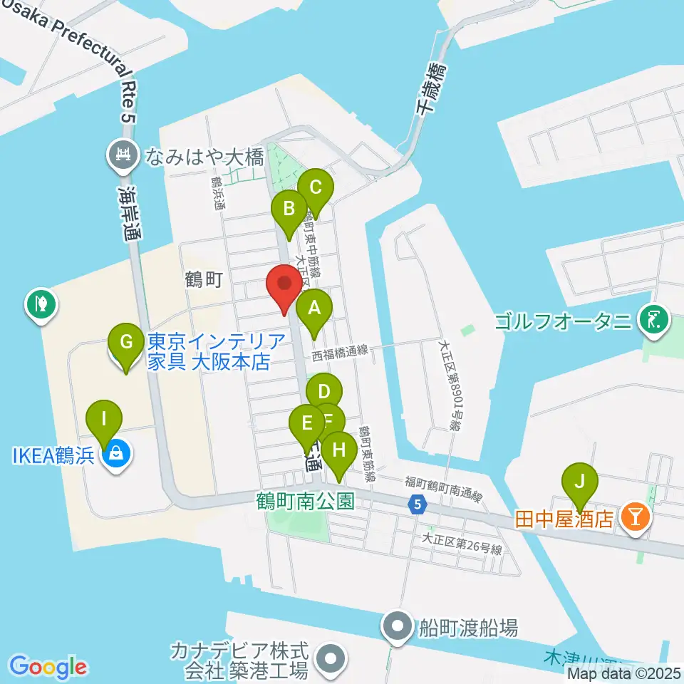 西部ピアノ大阪周辺のカフェ一覧地図