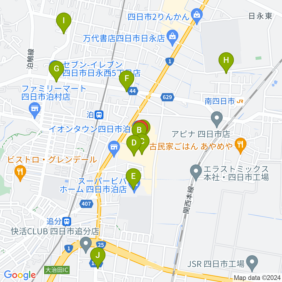 島村楽器イオンタウン四日市泊店周辺のカフェ一覧地図