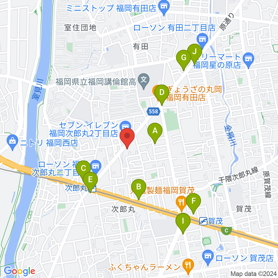 西部ピアノ福岡工房周辺のカフェ一覧地図