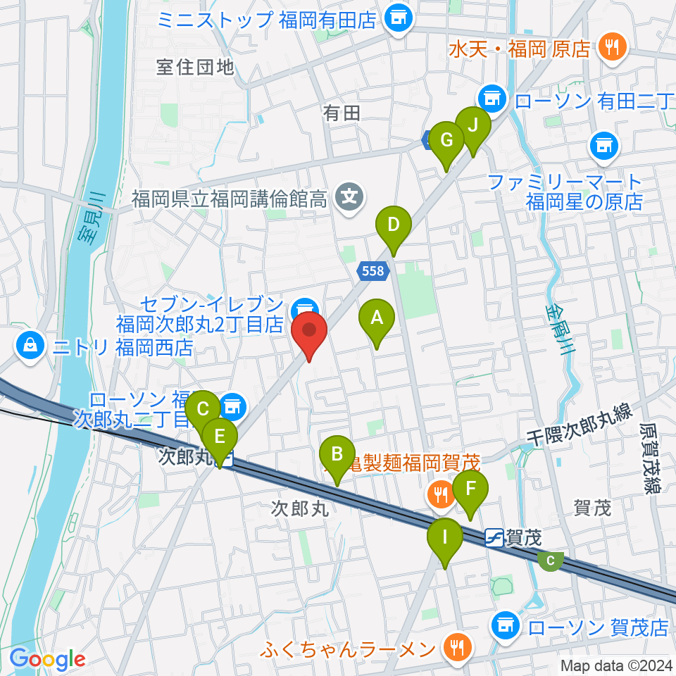 西部ピアノ福岡工房周辺のカフェ一覧地図