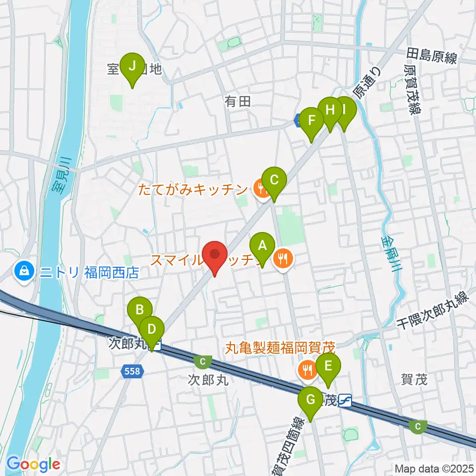 西部ピアノ福岡工房周辺のカフェ一覧地図