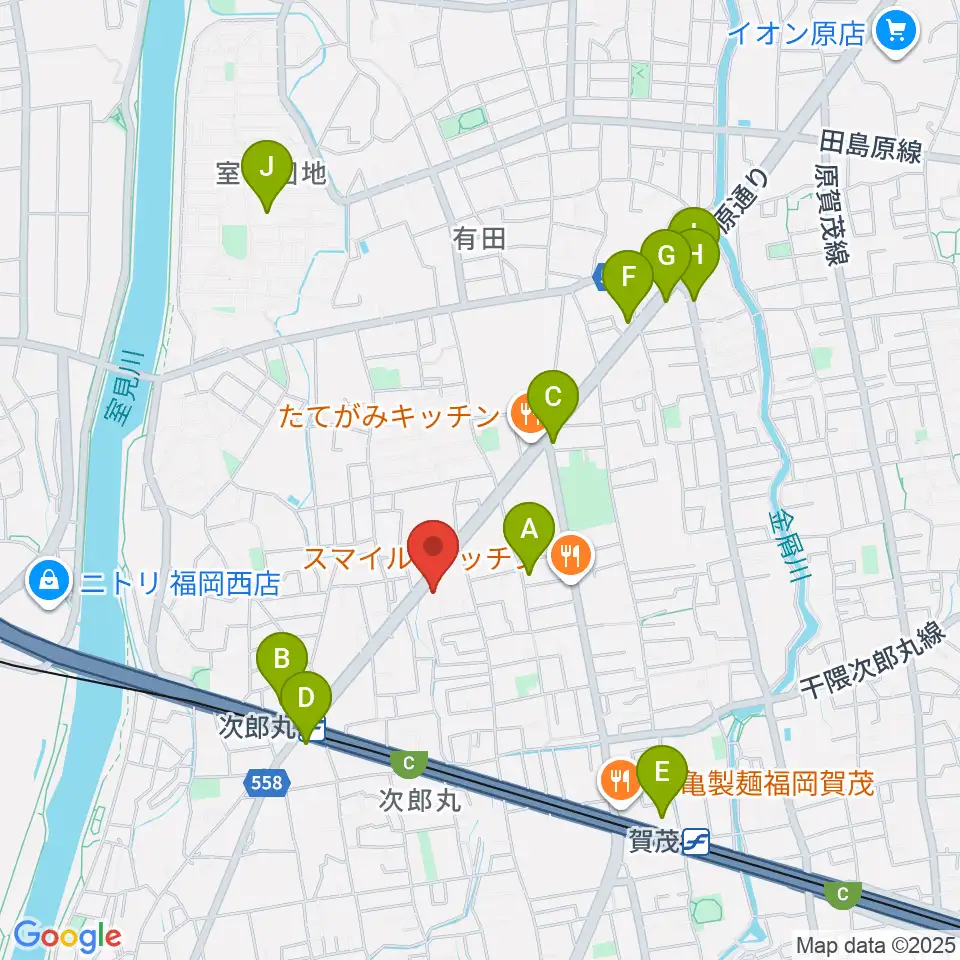 西部ピアノ福岡工房周辺のカフェ一覧地図