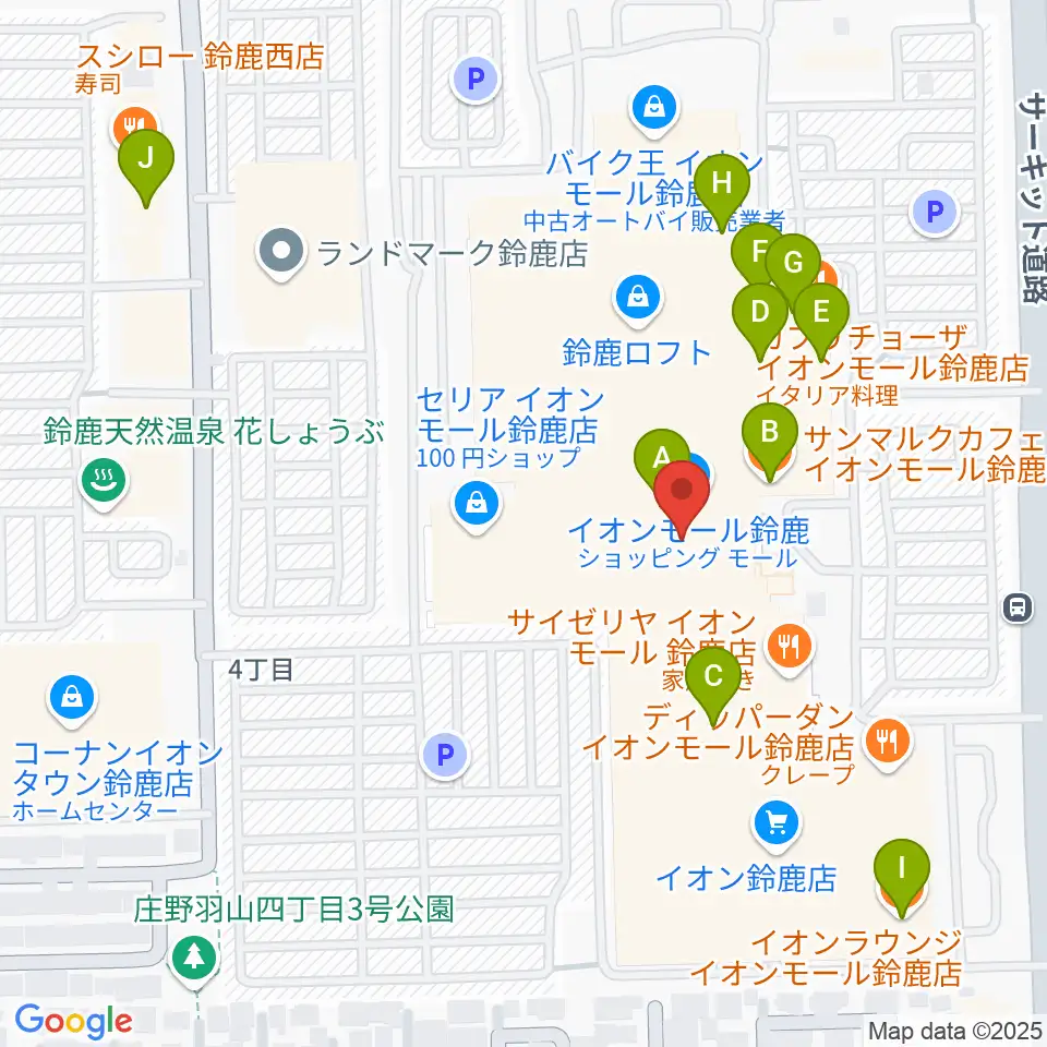 島村楽器 イオンモール鈴鹿店周辺のカフェ一覧地図