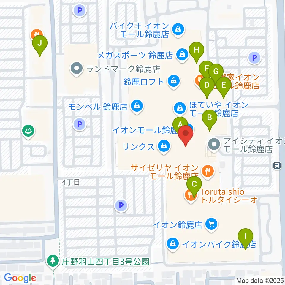 島村楽器 イオンモール鈴鹿店周辺のカフェ一覧地図