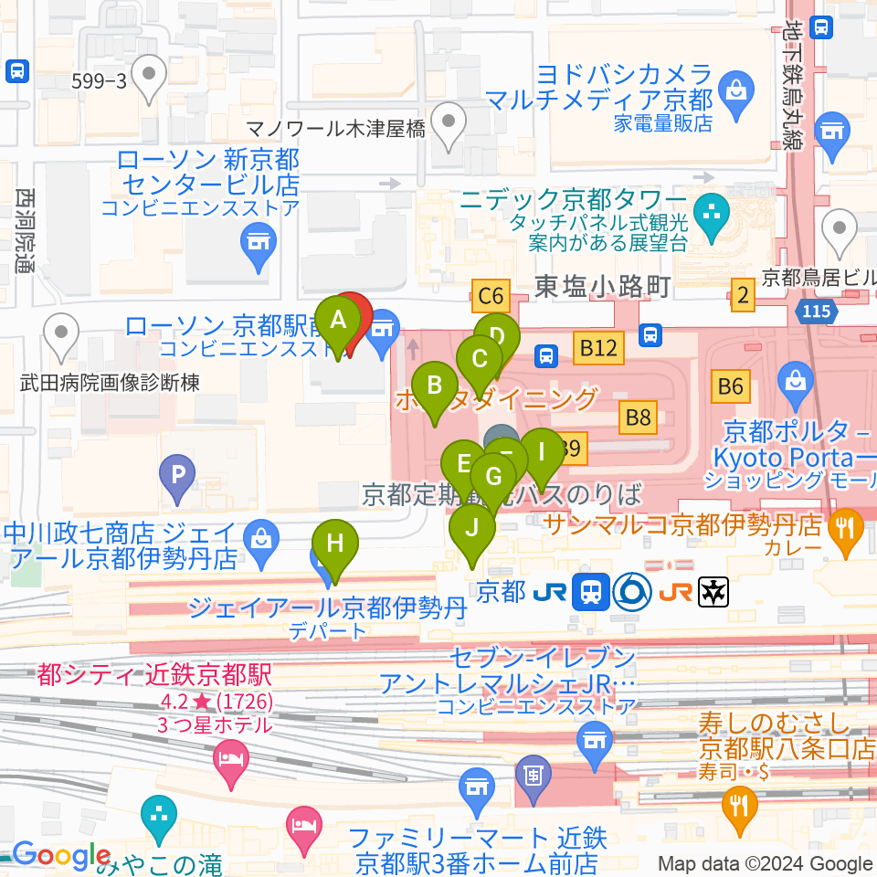 JEUGIAハーモニーステーション京都駅前周辺のカフェ一覧地図