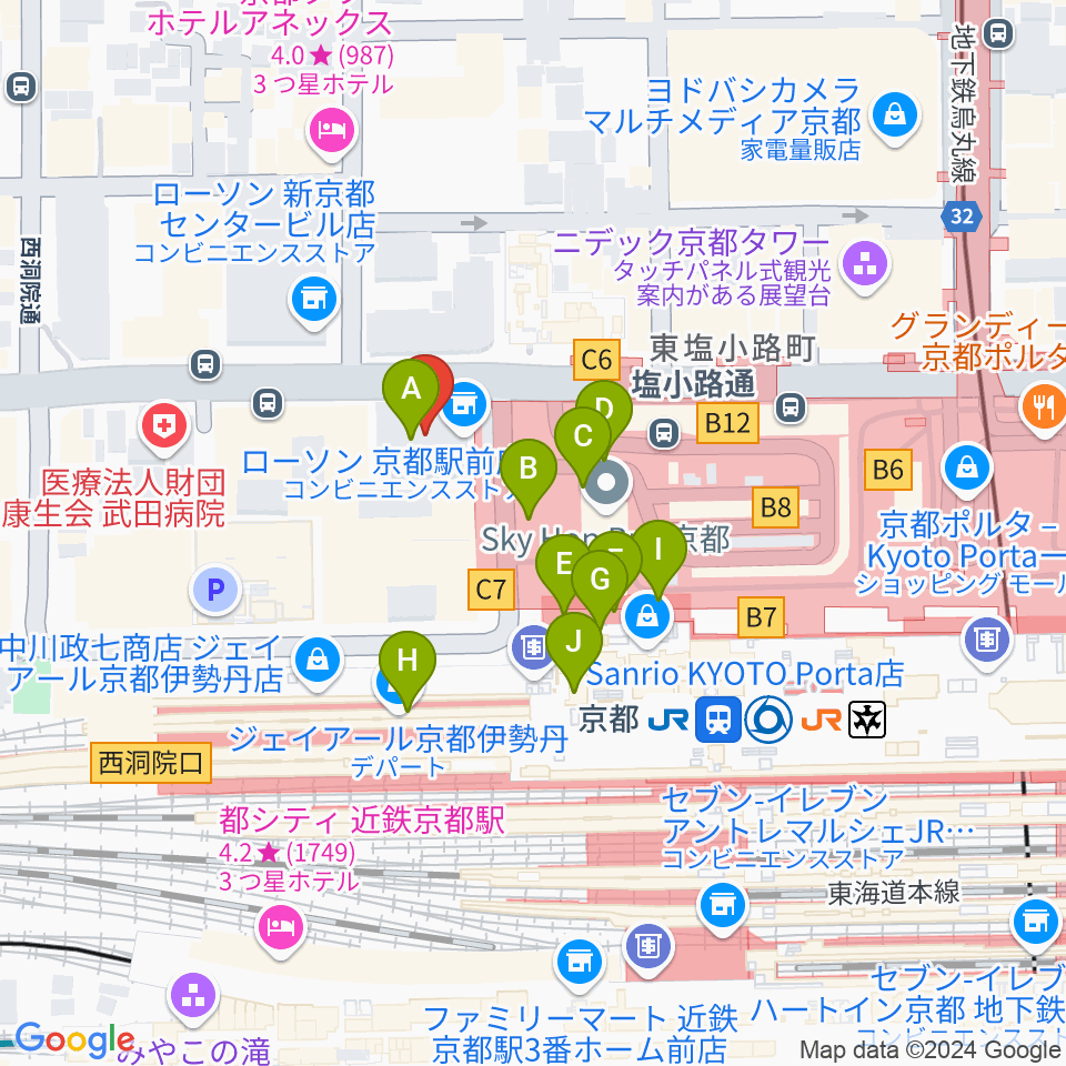 JEUGIAハーモニーステーション京都駅前周辺のカフェ一覧地図