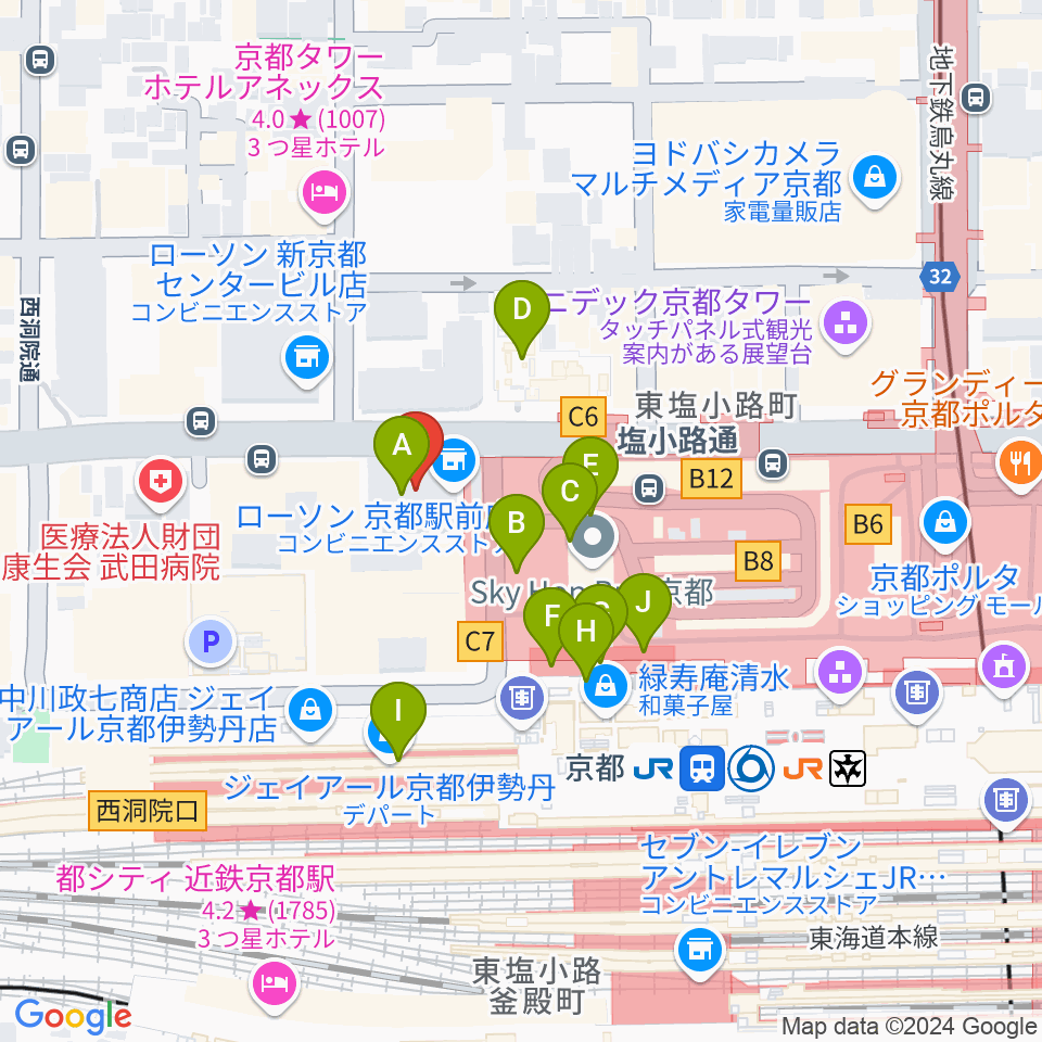 JEUGIAハーモニーステーション京都駅前周辺のカフェ一覧地図