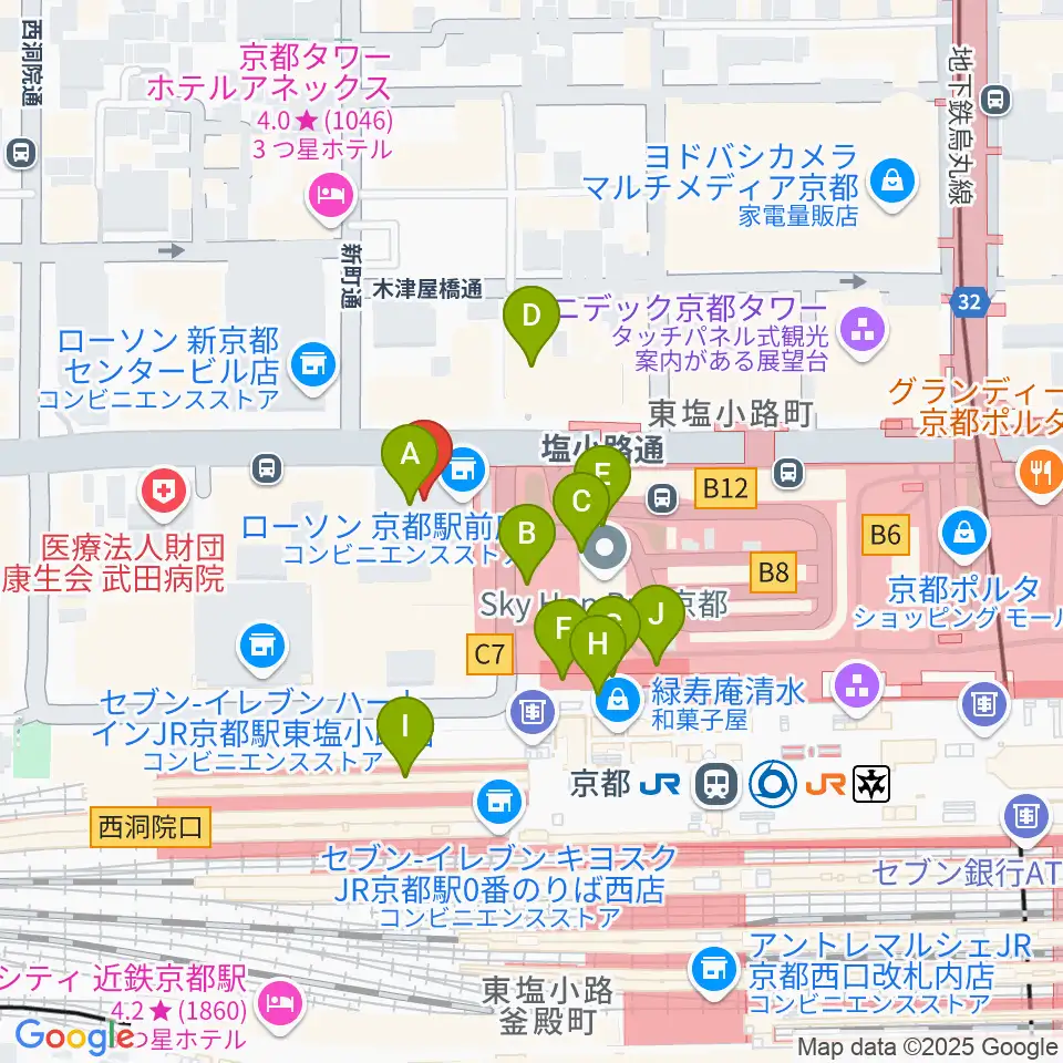 JEUGIAハーモニーステーション京都駅前周辺のカフェ一覧地図