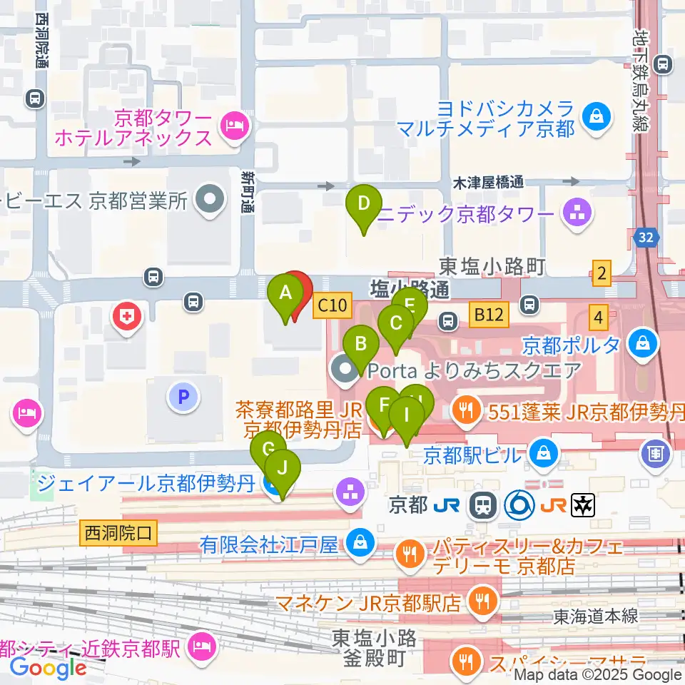 JEUGIAハーモニーステーション京都駅前周辺のカフェ一覧地図