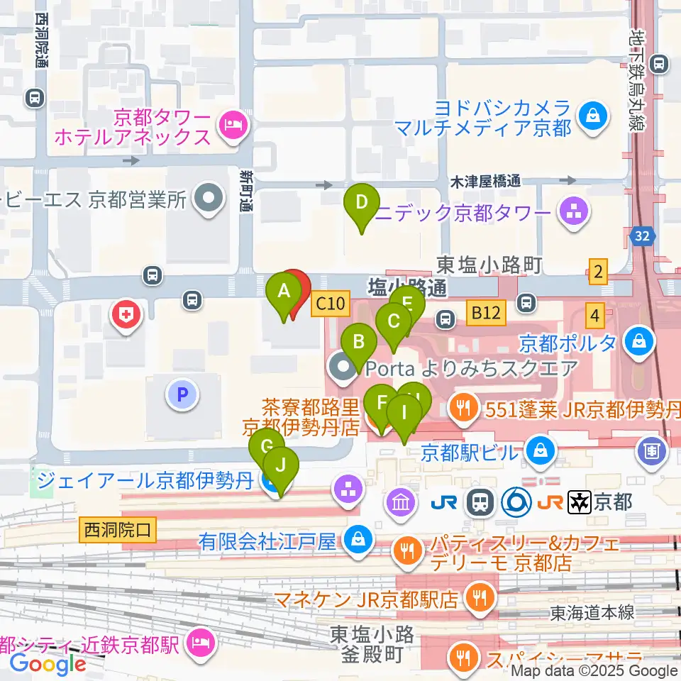 JEUGIAハーモニーステーション京都駅前周辺のカフェ一覧地図