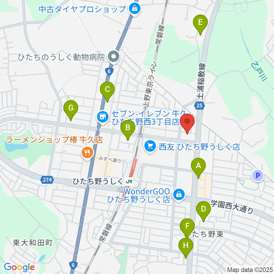ひたち野うしく総合センター ヤマハミュージック周辺のカフェ一覧地図