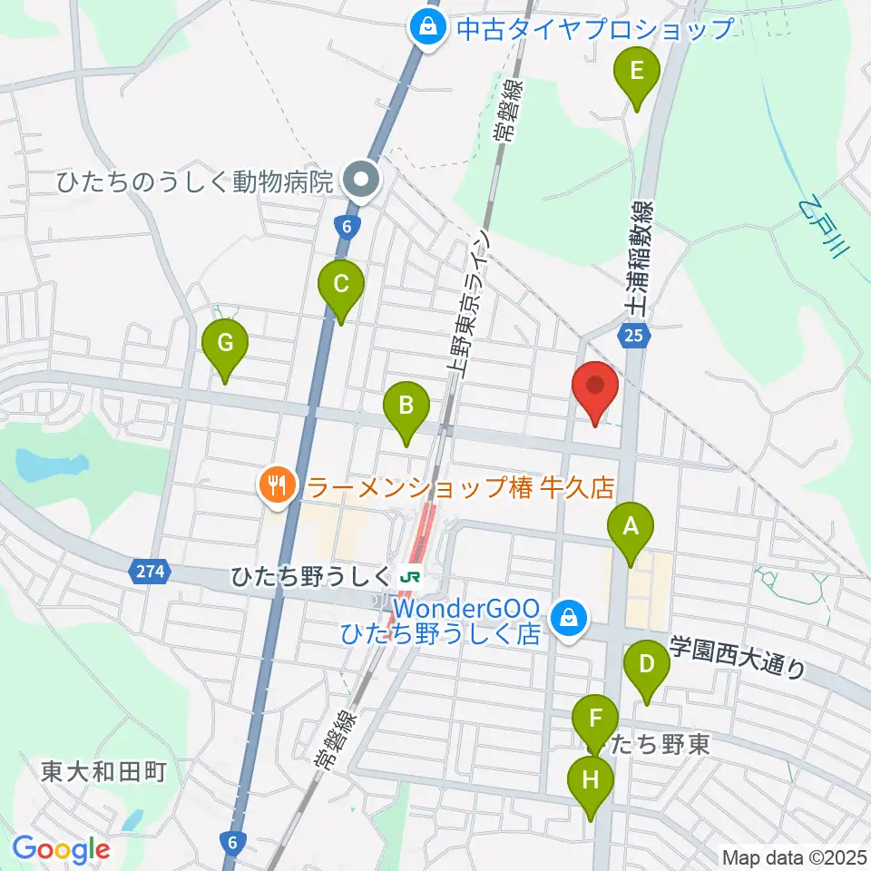 ひたち野うしく総合センター ヤマハミュージック周辺のカフェ一覧地図