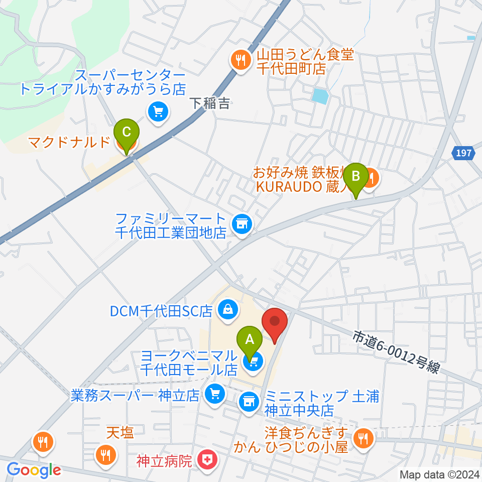 かすみがうらセンター ヤマハミュージック周辺のカフェ一覧地図