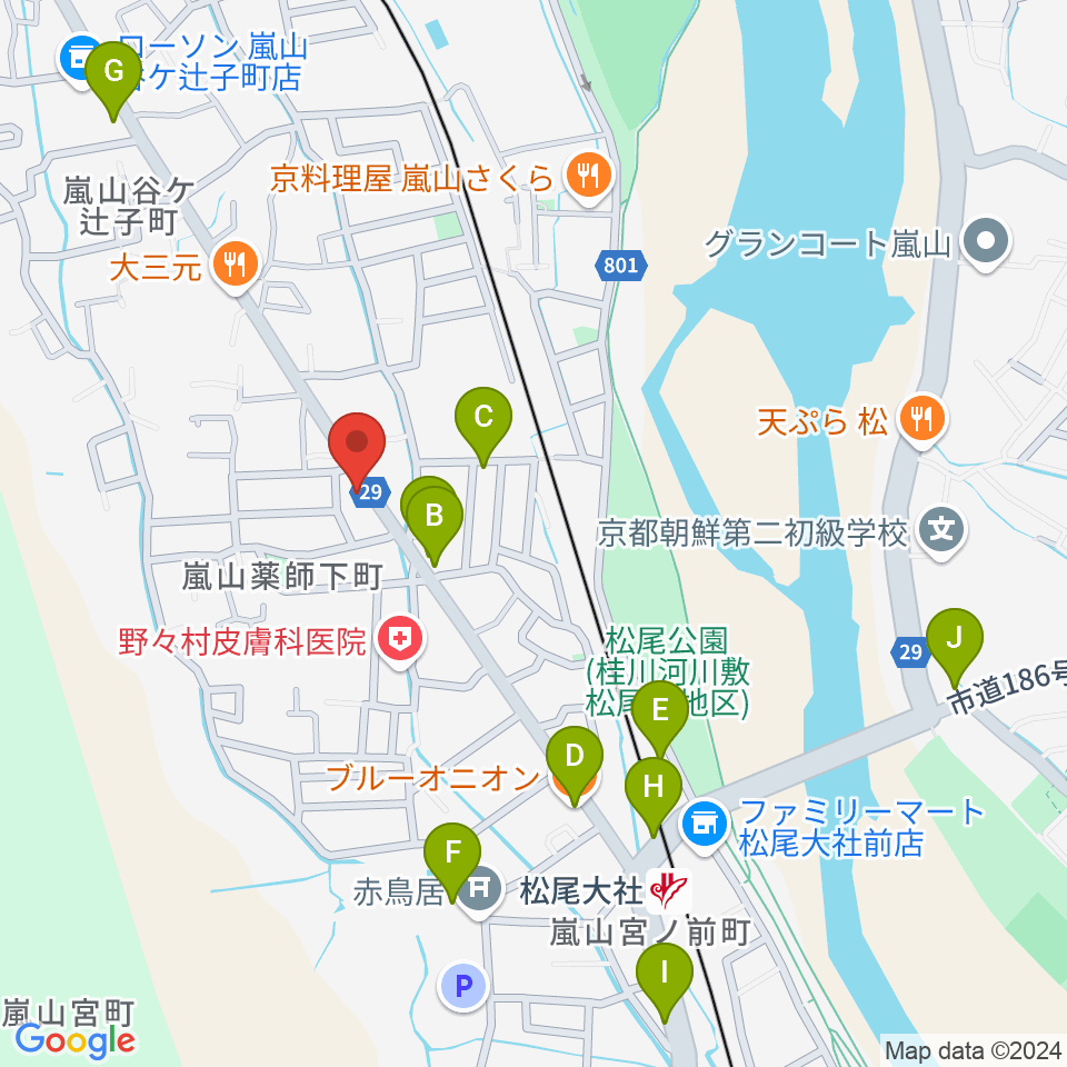 嵐山おんがく教室周辺のカフェ一覧地図