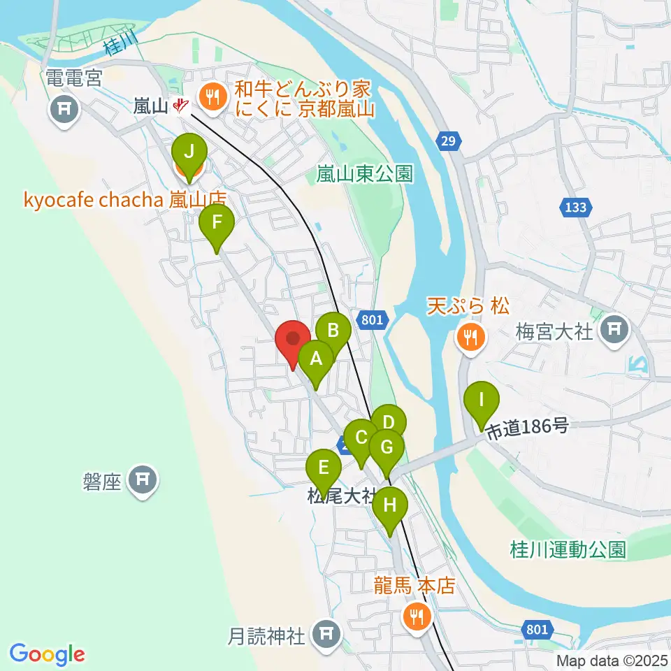 嵐山おんがく教室周辺のカフェ一覧地図