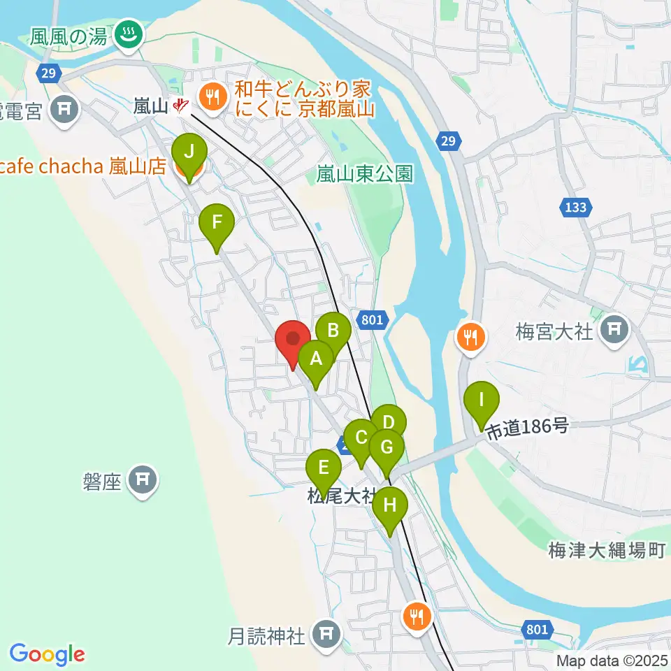 嵐山おんがく教室周辺のカフェ一覧地図