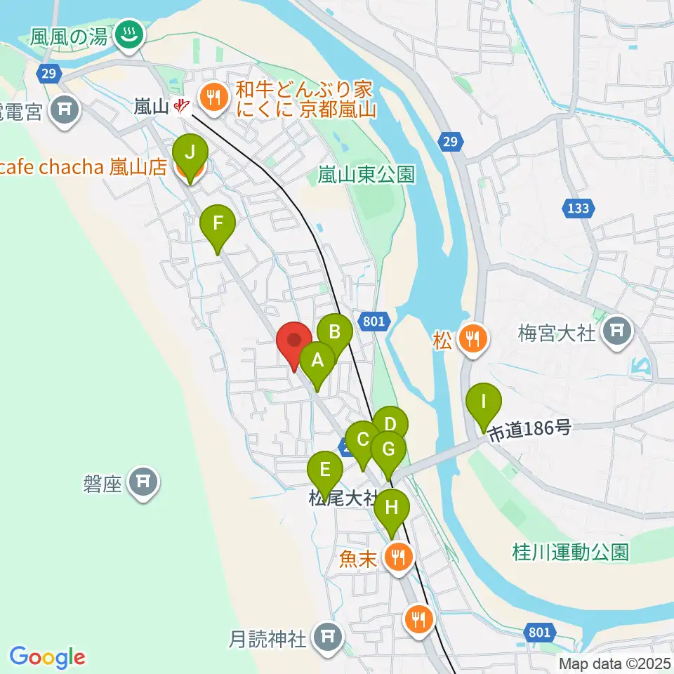 嵐山おんがく教室周辺のカフェ一覧地図