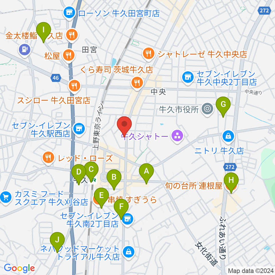 セイワ楽器 牛久センター周辺のカフェ一覧地図