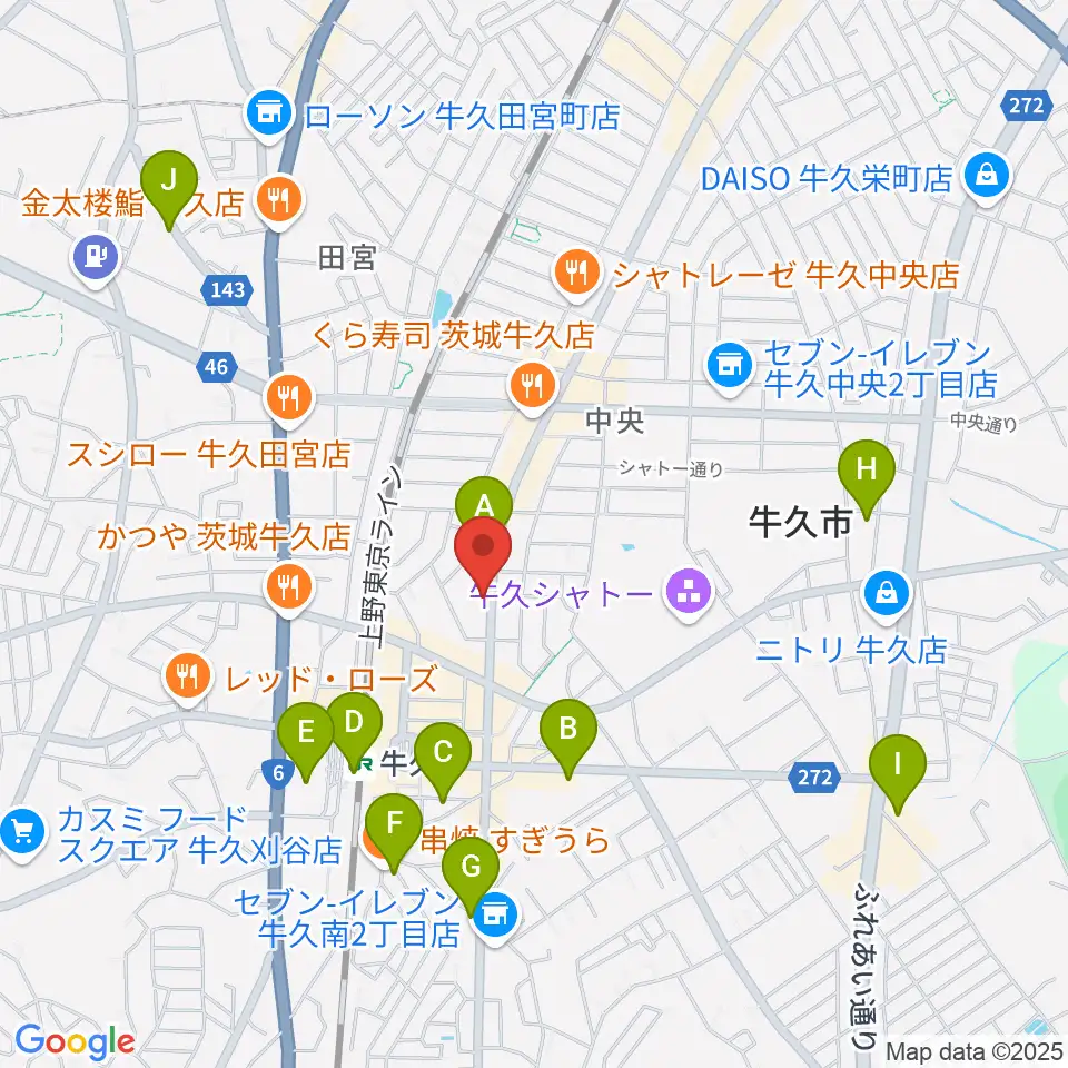 セイワ楽器 牛久センター周辺のカフェ一覧地図