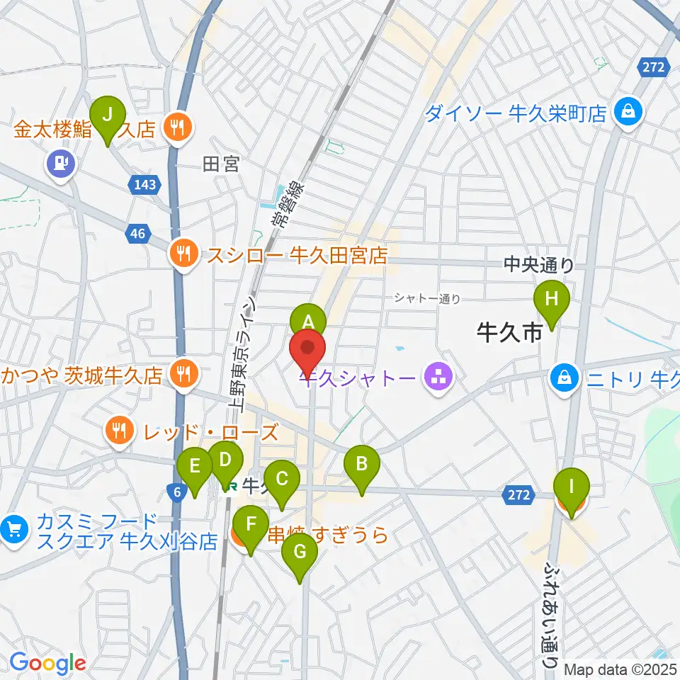 セイワ楽器 牛久センター周辺のカフェ一覧地図