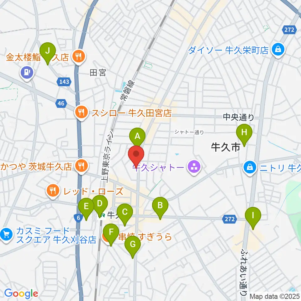 セイワ楽器 牛久センター周辺のカフェ一覧地図