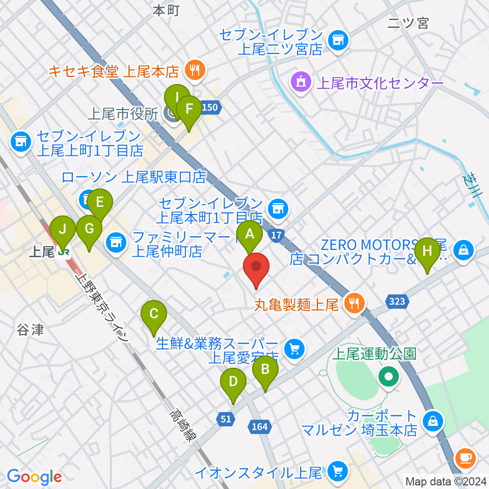 あたごピアノ教室周辺のカフェ一覧地図