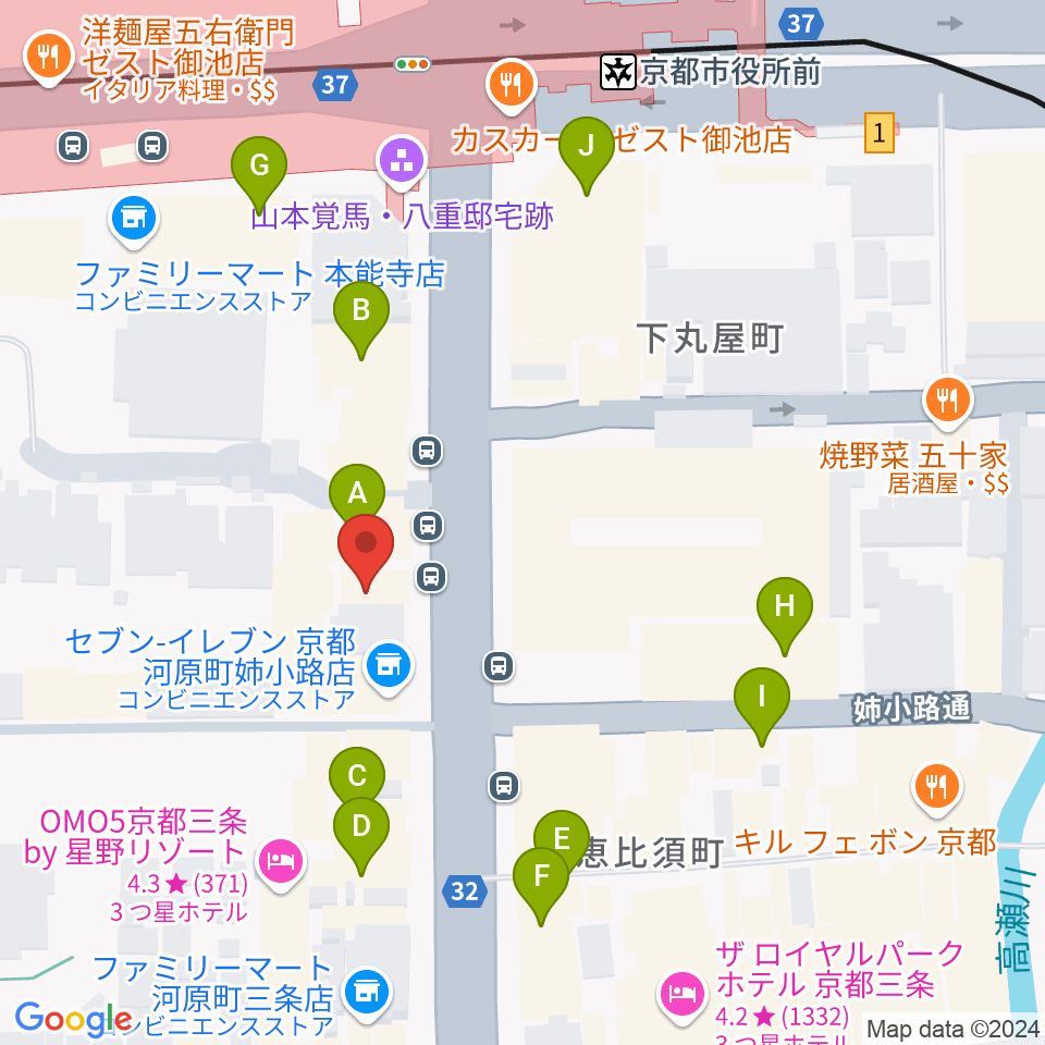 ロキシーミュージックスクール京都三条校周辺のカフェ一覧地図