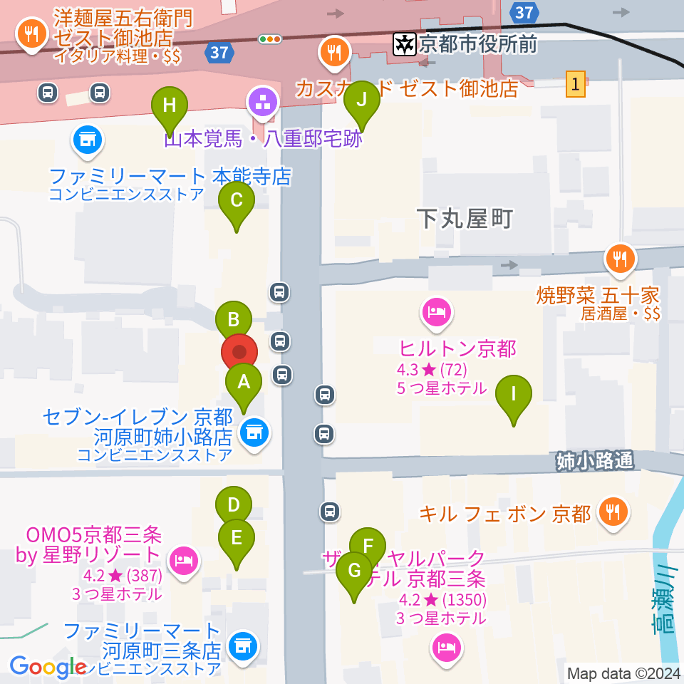 ロキシーミュージックスクール京都三条校周辺のカフェ一覧地図