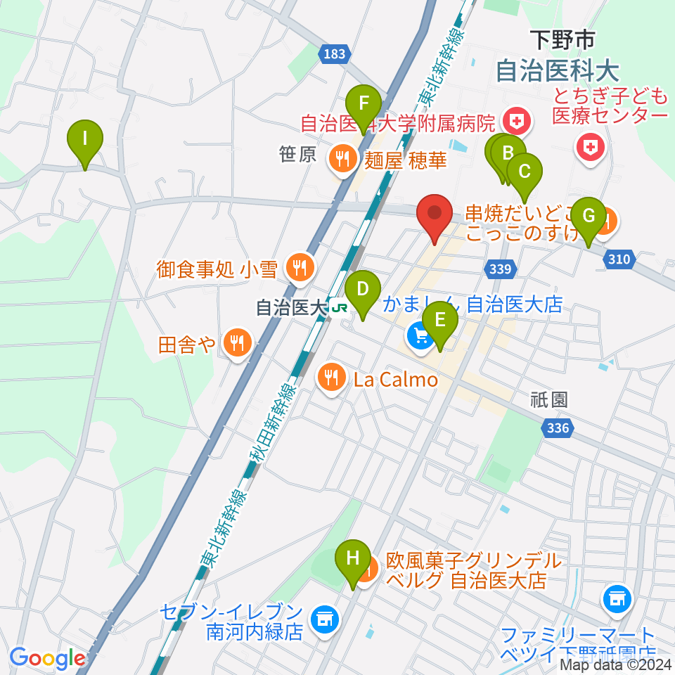 自治医大センター ヤマハミュージック周辺のカフェ一覧地図