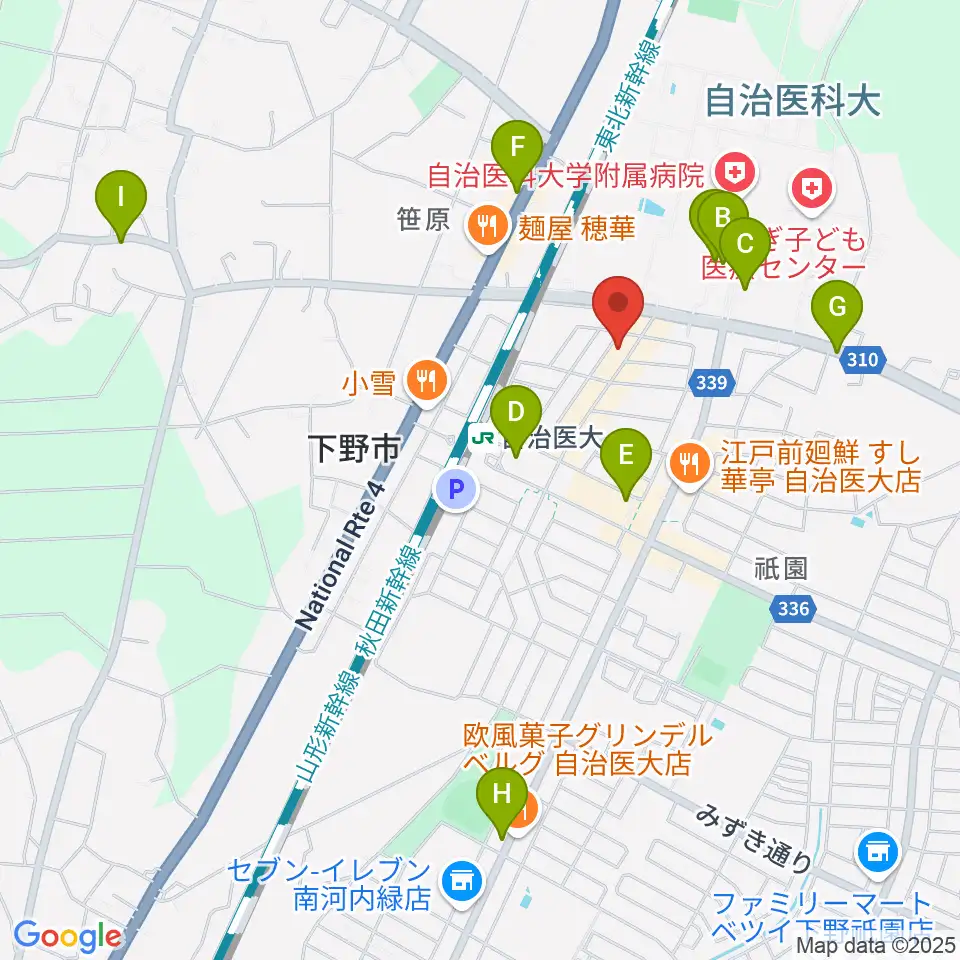 自治医大センター ヤマハミュージック周辺のカフェ一覧地図