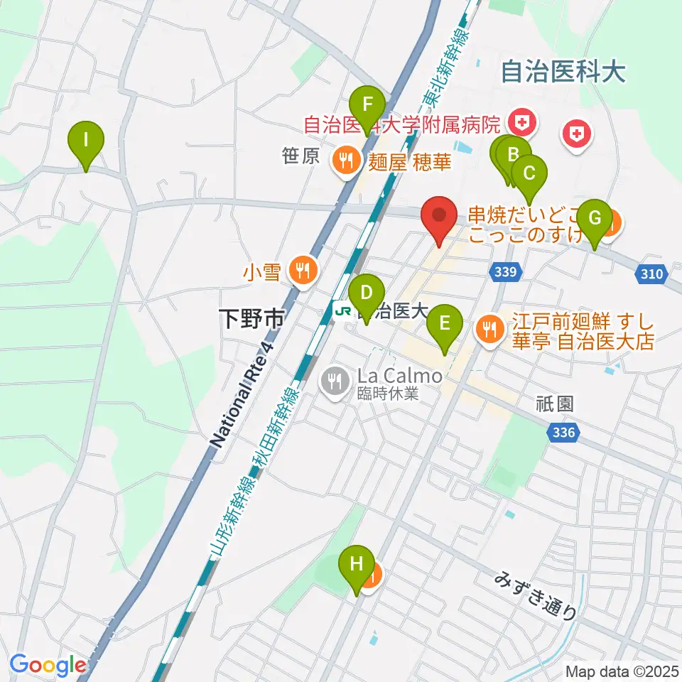 自治医大センター ヤマハミュージック周辺のカフェ一覧地図