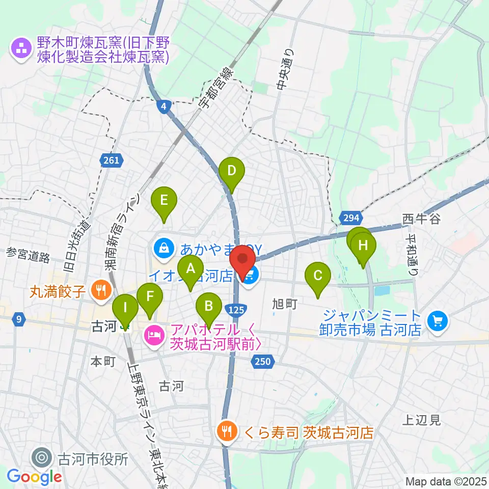 イオン古河センター ヤマハミュージック周辺のカフェ一覧地図