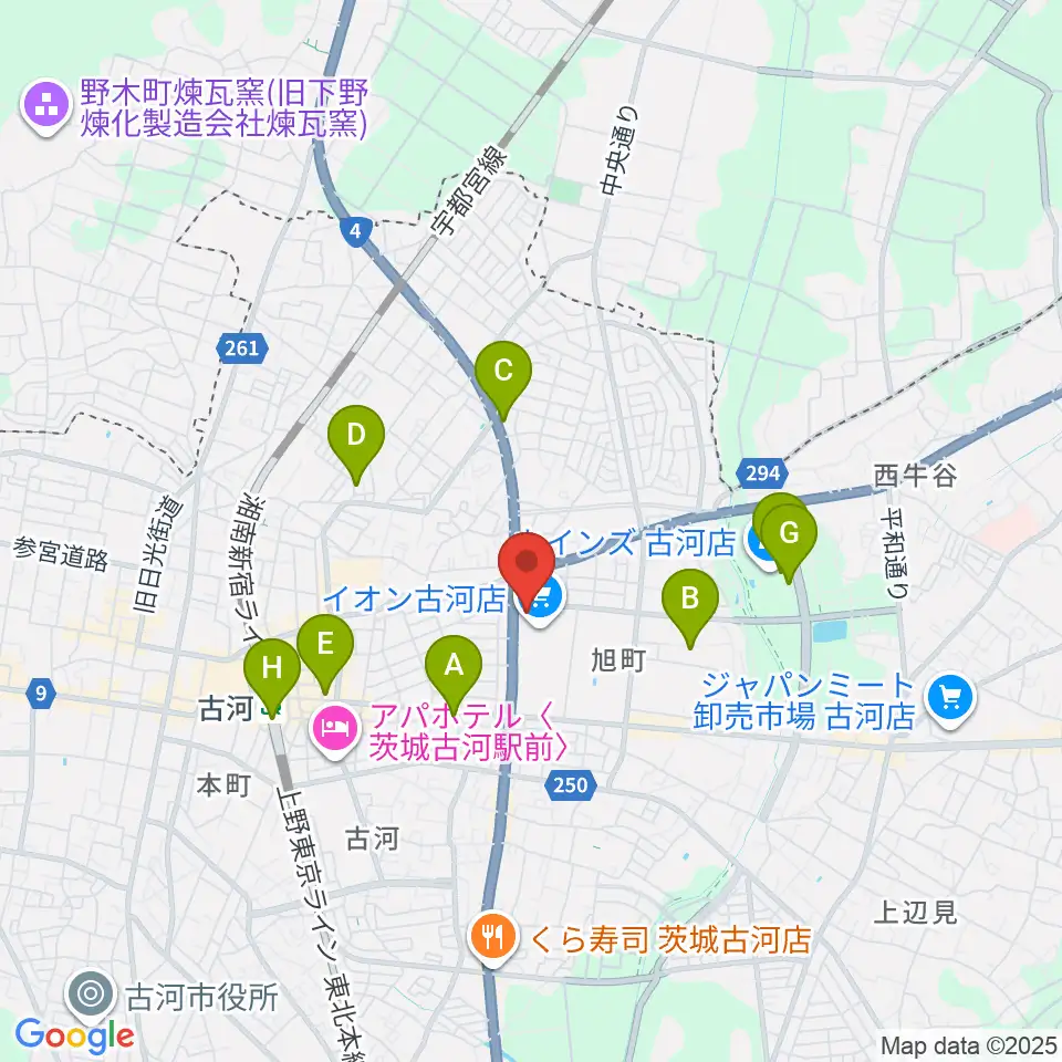 イオン古河センター ヤマハミュージック周辺のカフェ一覧地図