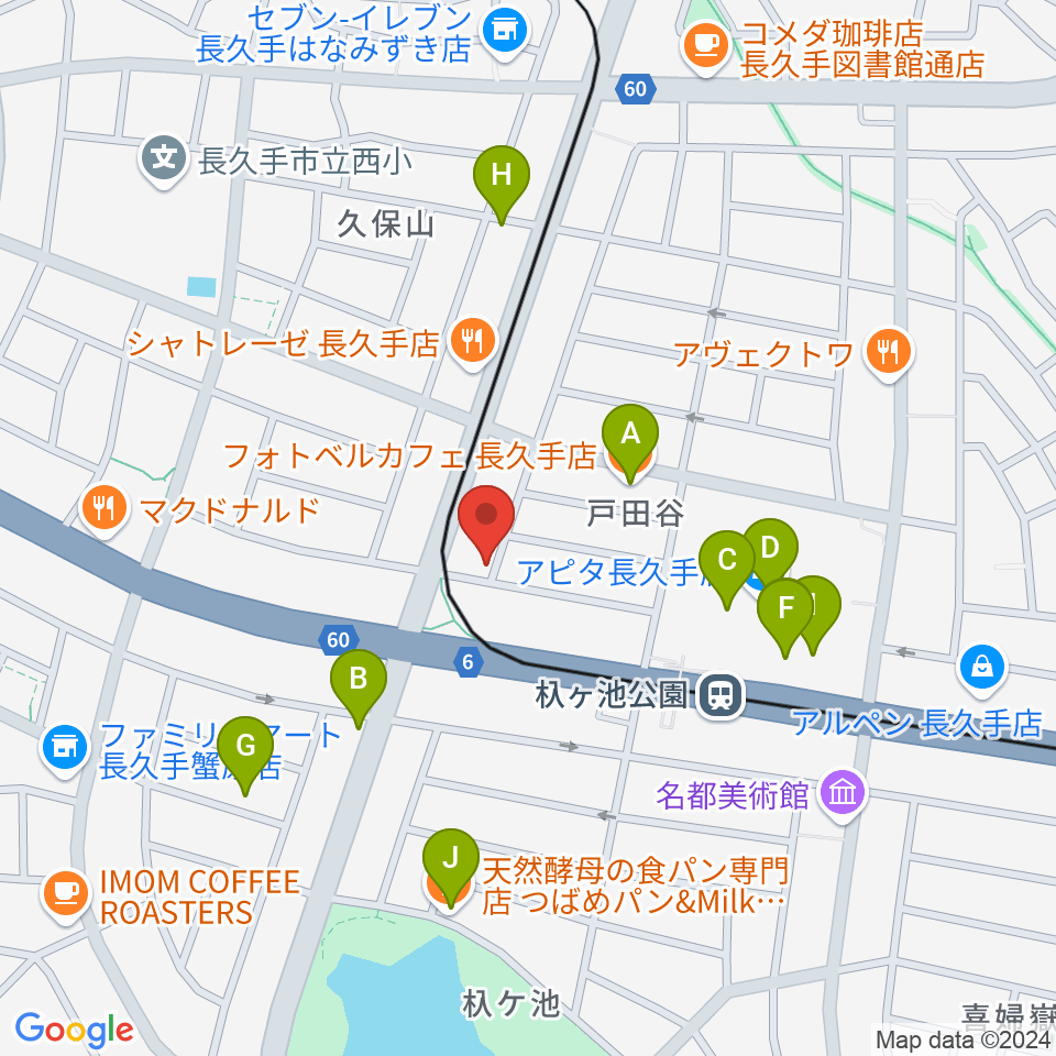 安立ピアノ＆ハープ研究所周辺のカフェ一覧地図