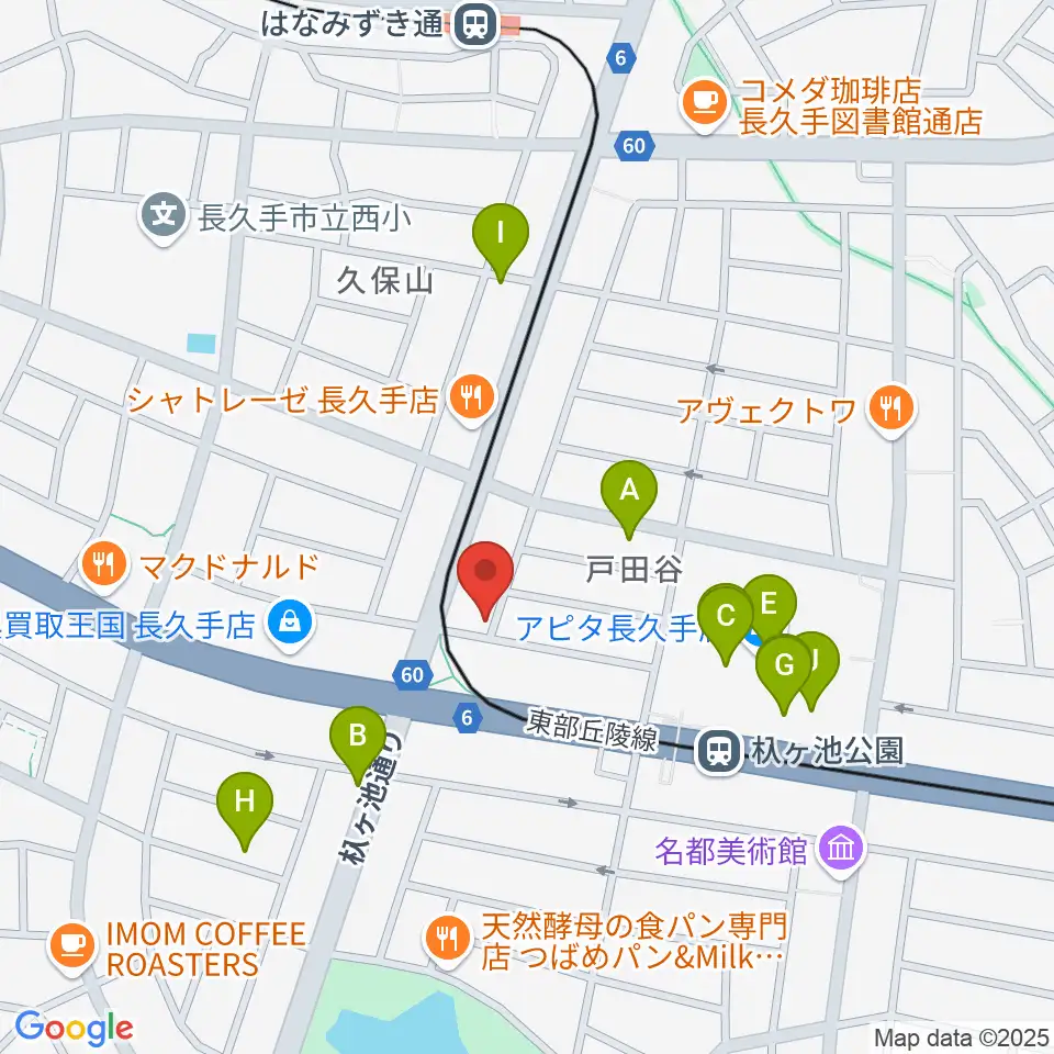 安立ピアノ&ハープ研究所周辺のカフェ一覧地図