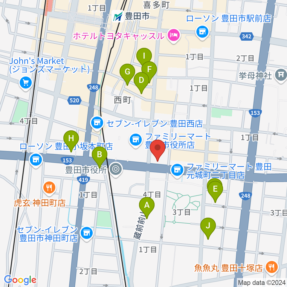 第一楽器 豊田元城店周辺のカフェ一覧地図