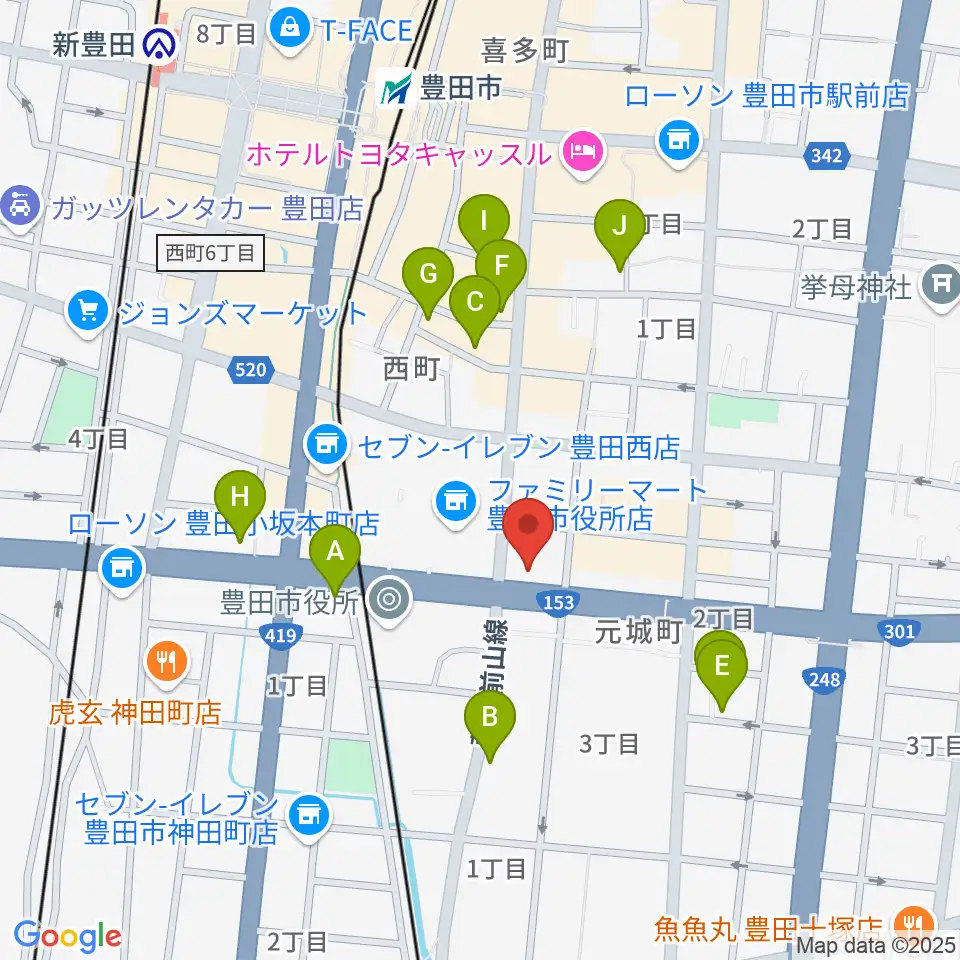 第一楽器 豊田元城店周辺のカフェ一覧地図