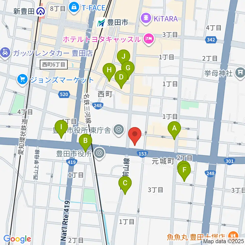 第一楽器 豊田元城店周辺のカフェ一覧地図